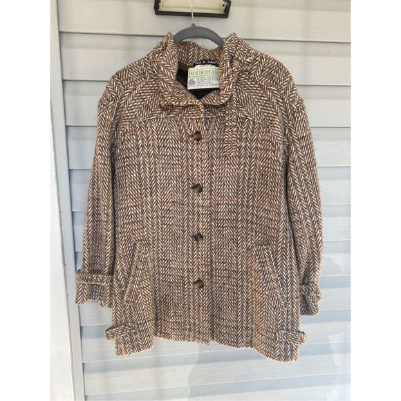 JIMMY HOURIHAN 100% New Wool Brown Tweed Peacoat, Women's Size 8, MSRP $568